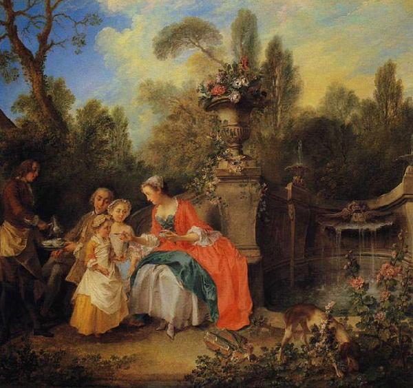 Nicolas Lancret A Lady and Gentleman Taking Coffee with Children in a Garden oil painting image
